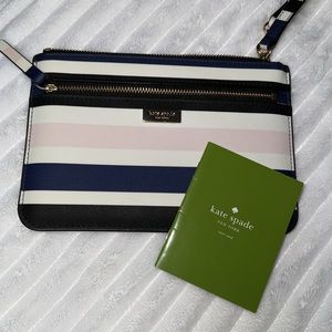 Kate Spade Cream/Pink/Navy/Black Striped Wristlet